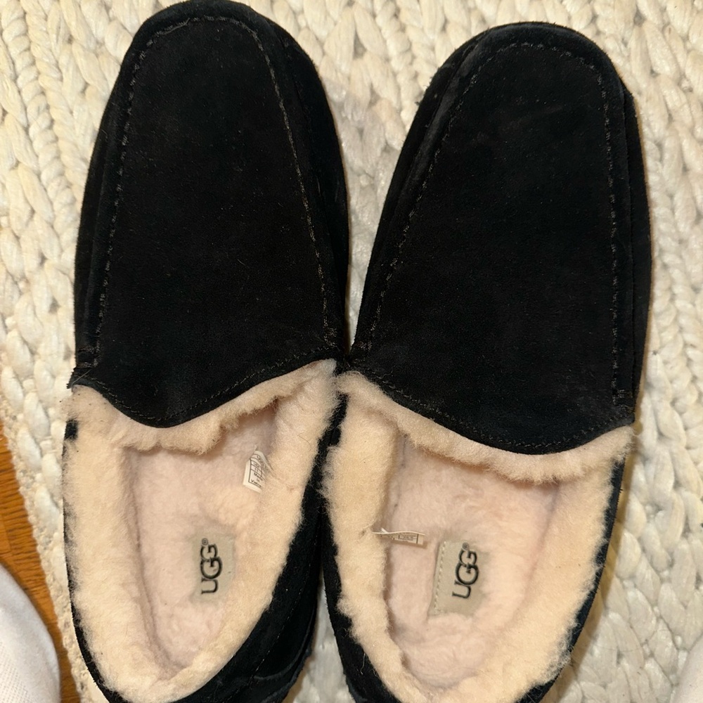 UGG Black Suede Slippers with Cream Lining